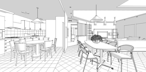 інтер'єр кухні вітальні 3d ілюстрація
 - Фото, зображення