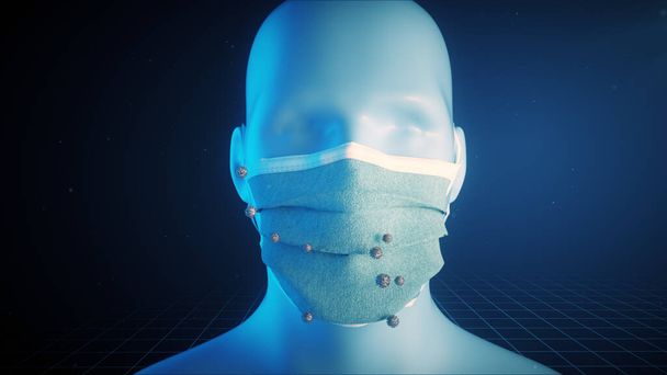 Медицинская концепция анимации показывает важность ношения медицинских масок. Защитное оборудование от ковид-19 и других респираторных заболеваний. 3d иллюстрация - Фото, изображение