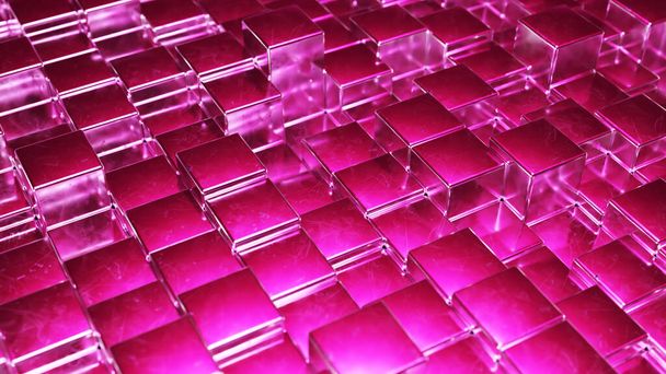Abstract pink metallic background from cubes. Wall of a metal cube. 3d illustration - 写真・画像
