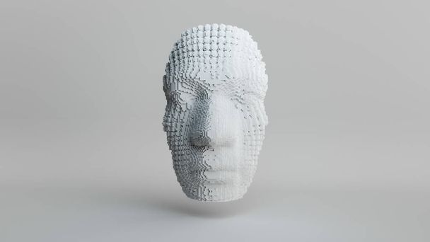 Ανθρώπινη εμφάνιση πρόσωπο, οικοδόμηση κεφάλι από κύβους, τεχνητή νοημοσύνη έννοια, αφηρημένη τρισδιάστατη απεικόνιση - Φωτογραφία, εικόνα
