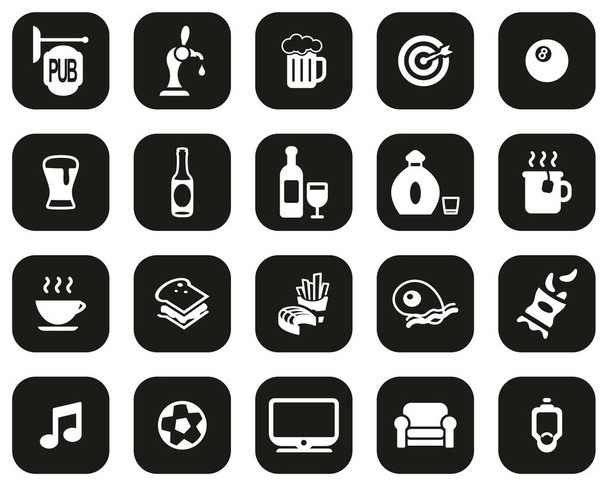 Pub Or Bar Icons White On Black Flat Design Set Big - Vecteur, image