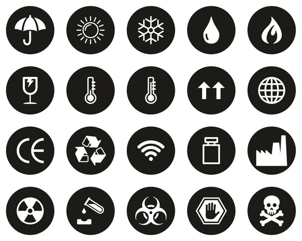 Package Symbols & Cargo Symbols Icons White On Black Flat Design Circle Set Big - Vector, Image