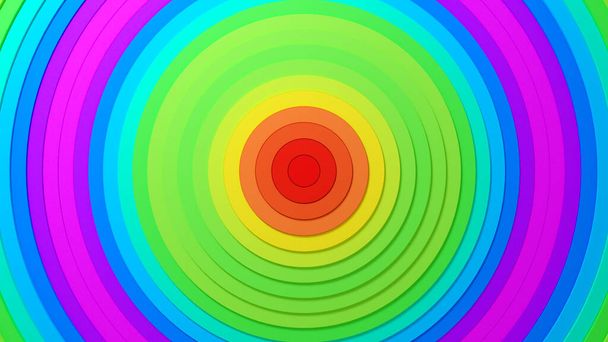 Padrão de círculos abstratos com efeito offset e gradiente de arco-íris liso. Animação de anéis limpos multicoloridos. Antecedentes abstratos para apresentação de negócios. ilustração 3d - Foto, Imagem