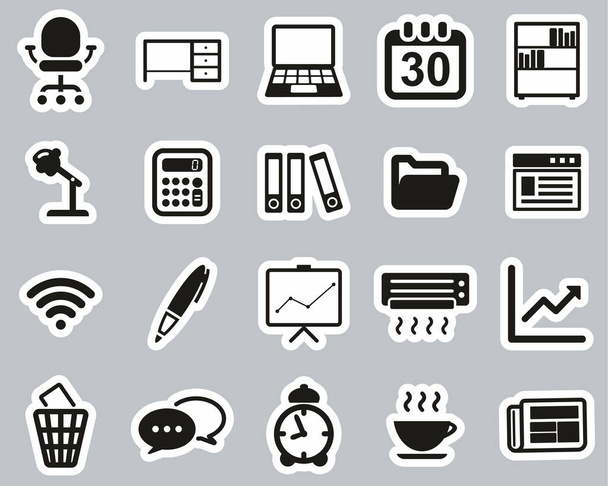 Office & Office Equipment Icons Black & White Sticker Set Big - Vector, afbeelding