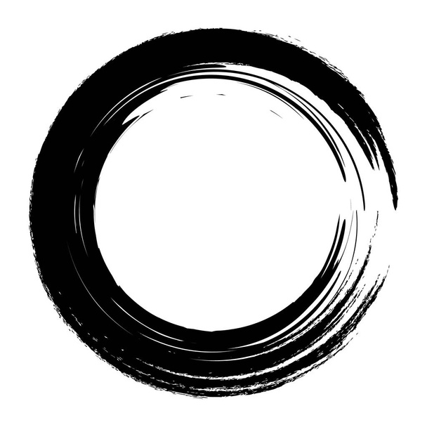 Grunge handgezeichneter schwarzer Pinselkreis. Gebogene Pinselstrichvektorillustration - Vektor, Bild