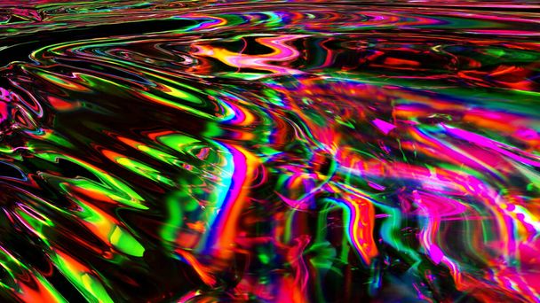 Cheerful colorful liquid animation. Fluid gradients video. Moving random wavy texture. Psychedelic animated abstract curved shapes. Trendy color dynamic. Vivid futuristic design. 3d illustration - Photo, Image
