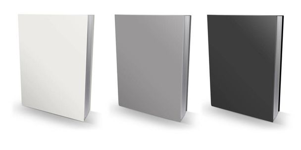 Blank book mockup white, grey, black with shadow isolated on white. Illustration 3D rendering. - Photo, Image