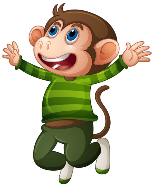 Um macaco bonito vestindo t-shirt personagem de desenho animado isolado no fundo branco ilustração - Vetor, Imagem