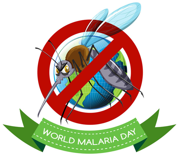 Światowy Dzień Malarii logo lub sztandar z ilustracją podpisu komara - Wektor, obraz
