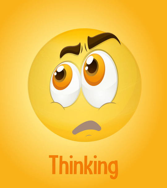 Denkende Gesichter emoji mit seiner Beschreibung auf gelbem Hintergrund Illustration - Vektor, Bild