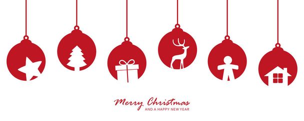 κόκκινη χριστουγεννιάτικη κάρτα με διακόσμηση από μπάλες δέντρων - Διάνυσμα, εικόνα