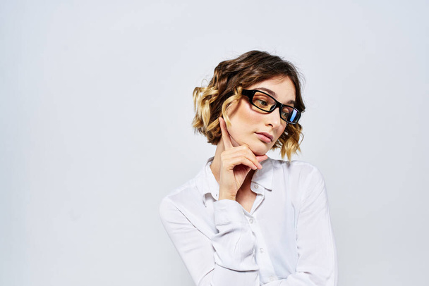 Woman business finance glasses work office light background portrait model - Photo, Image