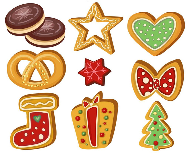 Set of gingerbread Holiday sweet cookie isolated . Vector illustration - Vector, Image