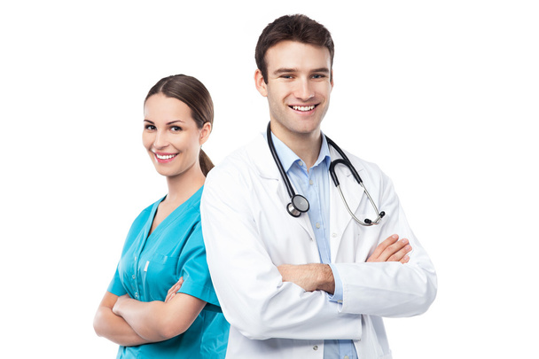 przyjazny lekarzy płci męskiej i żeńskiej - Zdjęcie, obraz