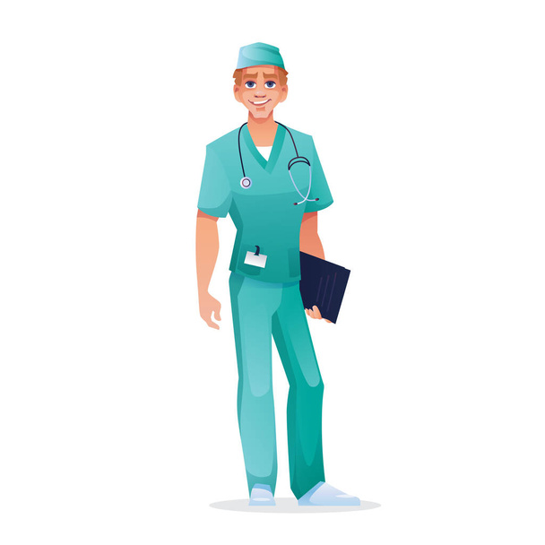 Médico cirurgião com pasta em esfregaço de manga curta - Vetor, Imagem