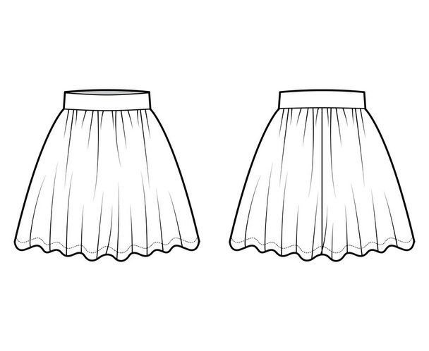 Спідниця dirndl технічна модна ілюстрація з вище коліна довжини, кругової повноти, товстої пояса. Плоске дно
 - Вектор, зображення