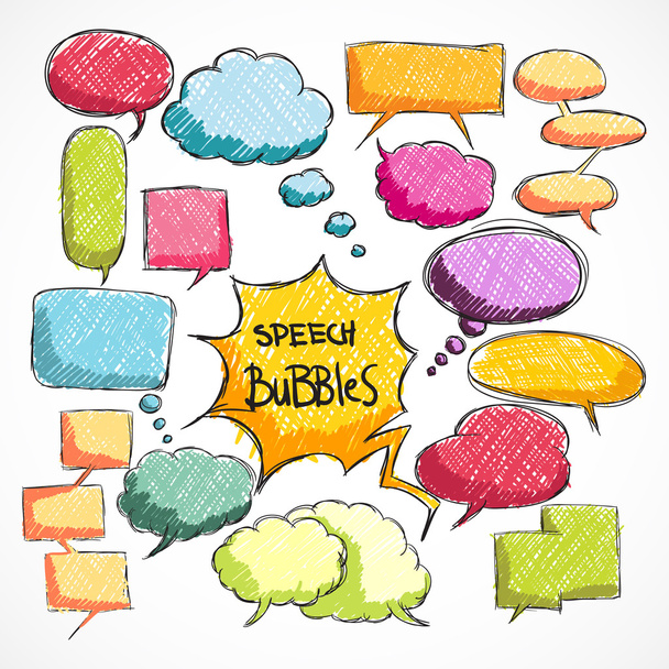 Doodle comic chat buborékok gyűjtemény - Vektor, kép