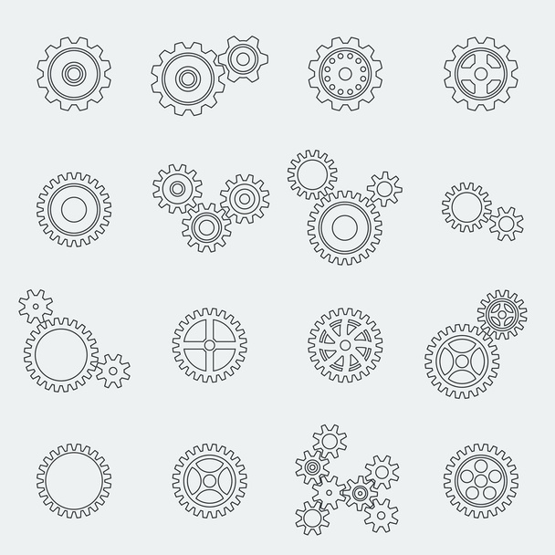 wielen en versnellingen pictogrammen radertjes - Vector, afbeelding