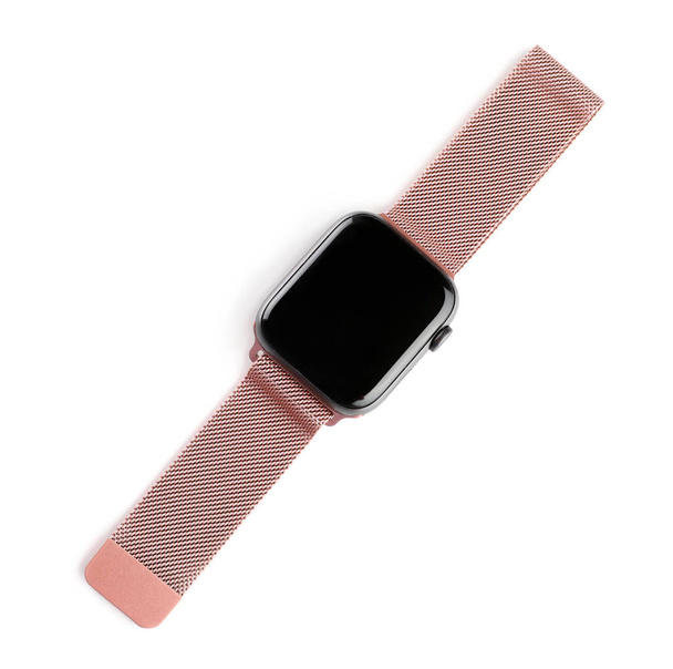 Modern stylish smart watch isolated on white, top view - Фото, зображення