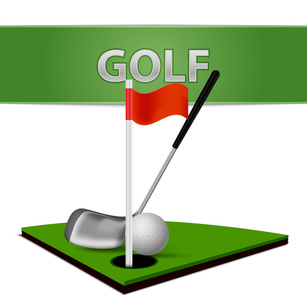 Golf topu kulüp ve yeşil çim amblemi - Vektör, Görsel