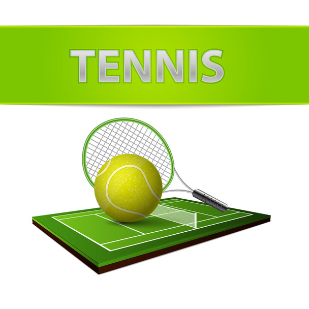 テニスのボールと緑の草フィールドのエンブレム - ベクター画像