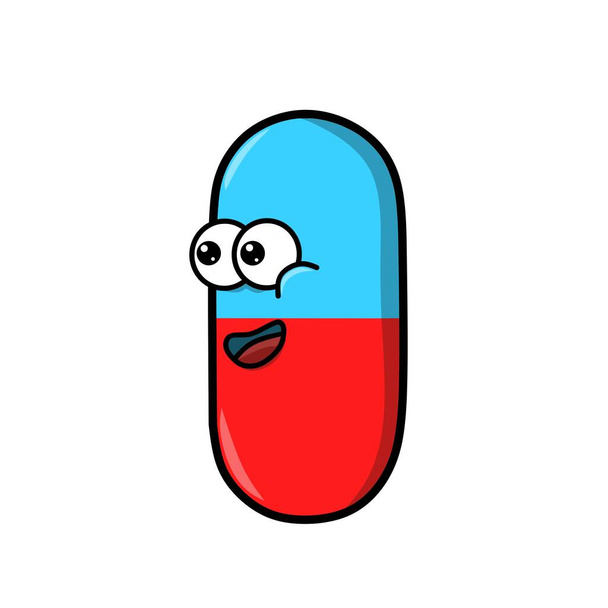 illustration vector cartoon of cute capsule medicine icon - Vector, Image
