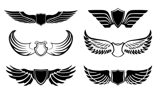 Juego de pictogramas de alas de plumas abstractas
 - Vector, Imagen