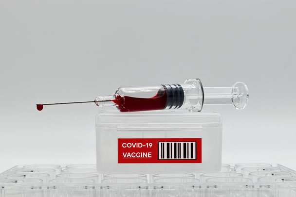 Covid-19 Vaccinatiespuit. Concept van het coronavirusvaccin - Foto, afbeelding