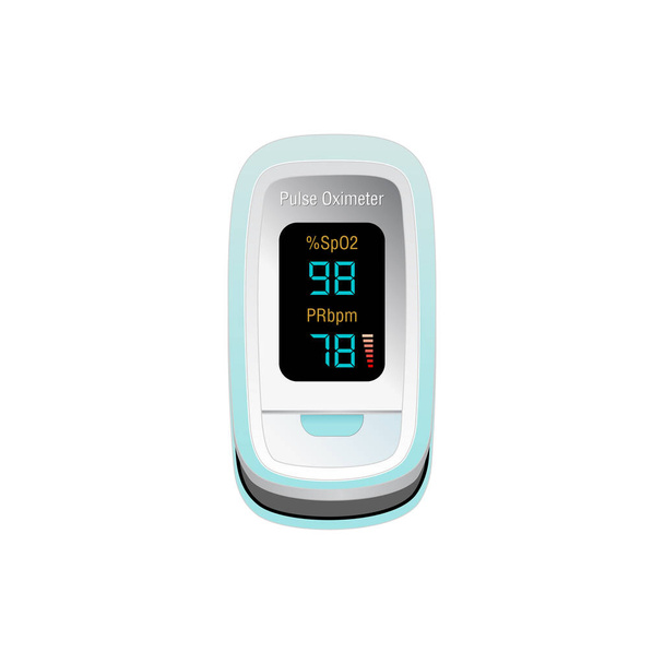 Pulse Oximeter Fingertip. Blood Oxygen Saturation Level Monitor with Heart Rate Detection, medical device icon, isolated on white background. Health care icon for blood saturation test. Vector illustration. - Vector, Image