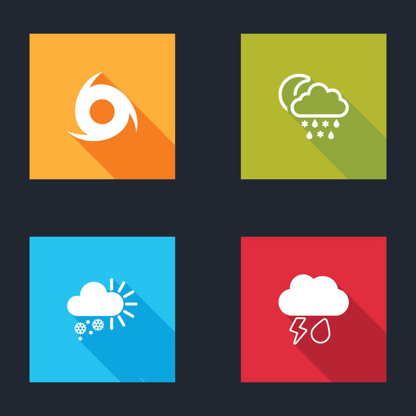 Set Tornado, Cloud with snow, rain, moon, Cloudy and and lightning icon. Vector. - Vector, Image