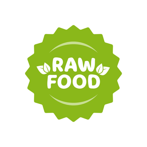 Raw food icon stamp label vector badge isolated, fresh product green logo for for eco-friendly vegetarian meal, vintage diet rosette seal sticker element fo organic meal design - Vektör, Görsel