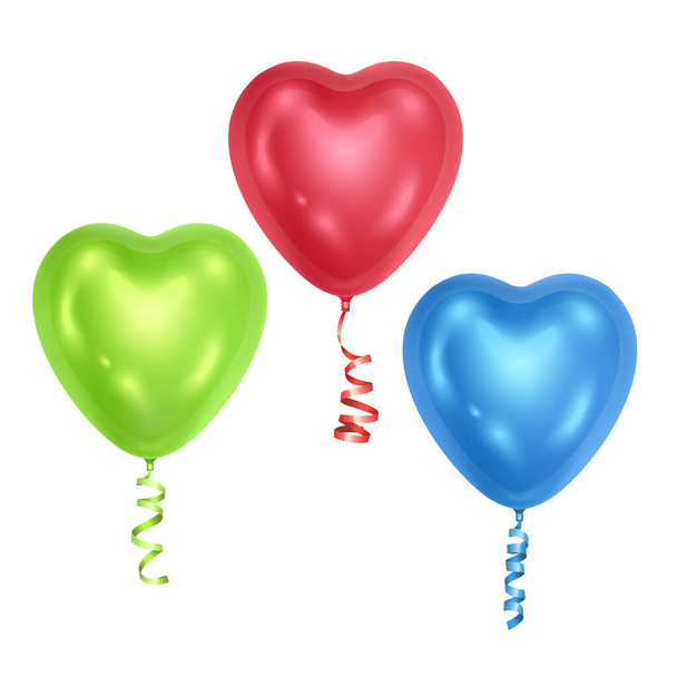 Realistic 3D glossy balloons with shape of hearts Decorative element for party invitation design or greeting cards, Vector illustration - Vector, Image