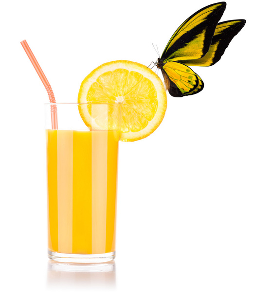 Fresh orange juice with butterfly - Fotó, kép