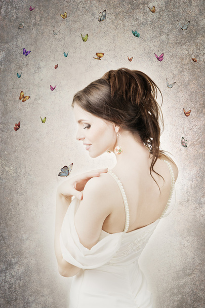 Beautiful bride with butterflies - Фото, зображення