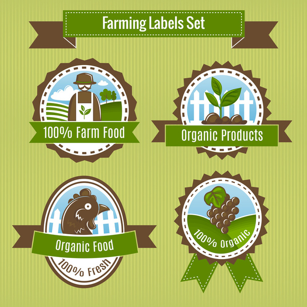 Farming harvesting and agriculture badges or labels set - Vector, Image