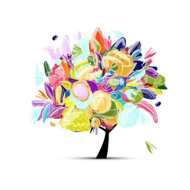 Floral tree for your design - Vector, imagen