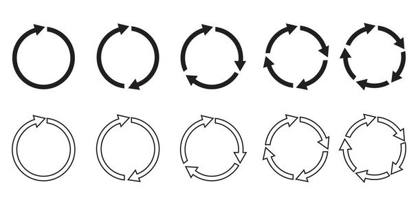 Ensemble vectoriel de flèches circulaires. Symbole de rechargement rond. Infographie de rotation. Image de stock. SPE 10. - Vecteur, image