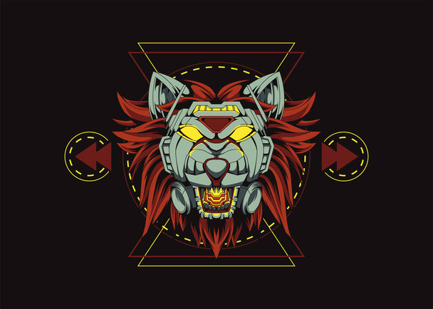 Mecha Lion vektor sablonja. Illusztráció egy üvöltő oroszlán Mecha Szent Geometria. - Vektor, kép