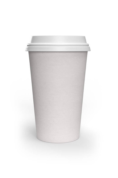 Mockup plástico caneca de café em fundo branco - espaço de cópia - renderização 3D - Foto, Imagem