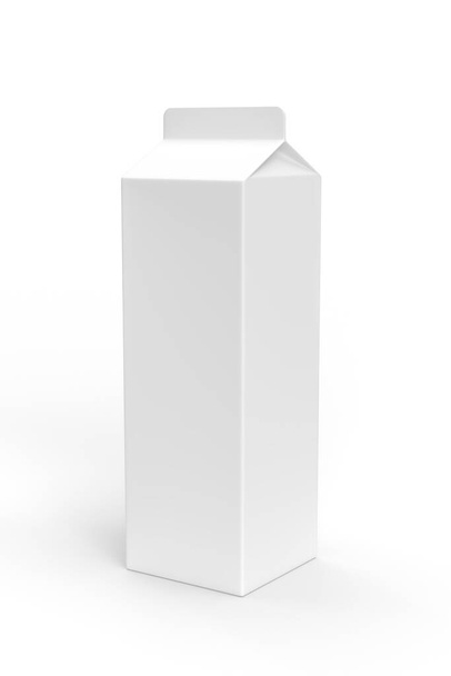 Пакеты молока или сока из чистой картонной бумаги, изолированные на белом фоне - Макет асептической упаковки пищевых продуктов для молочных продуктов или напитков - копировальная площадь - 3d рендеринг - Фото, изображение