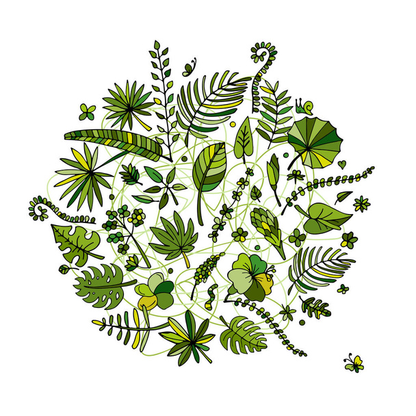 Tropical plants frame, sketch for your design - Vector, afbeelding