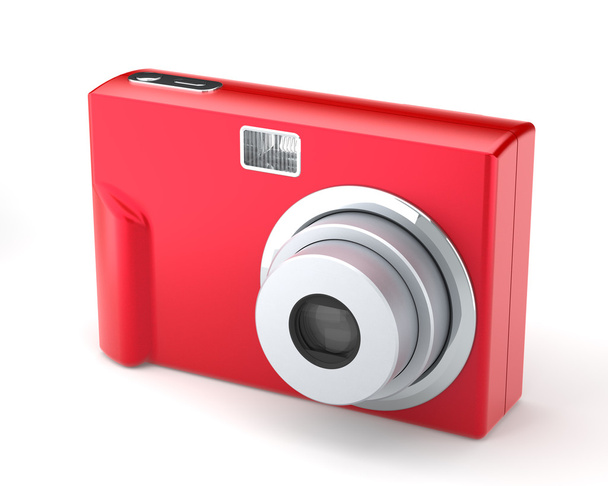Red Digital Compact Photo Camera on the White Background - Fotoğraf, Görsel