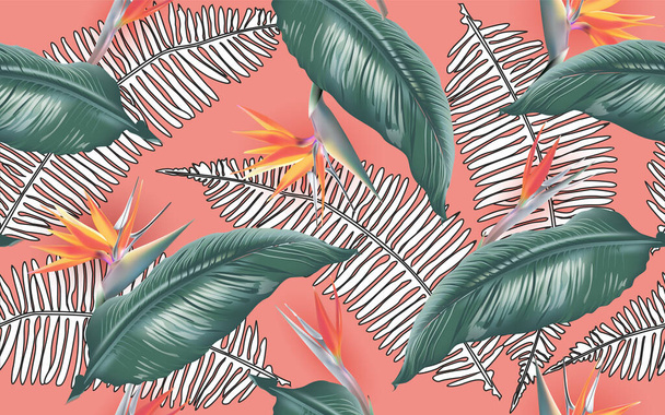 Summer Exotic Floral Tropical Palm. Jungle Leaf Seamless Pattern. Botanical Plants Background. Summer Tropical Palm Wallpaper for Print, Fabric, Tile, Wallpaper, Dress - Vector, Imagen