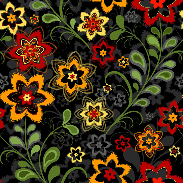 Seamless floral black pattern - Вектор, зображення