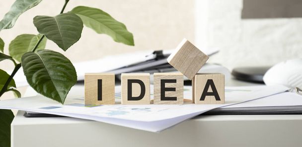 IDEA Word Written In Wooden Cube. IDEA text concept. - Photo, Image