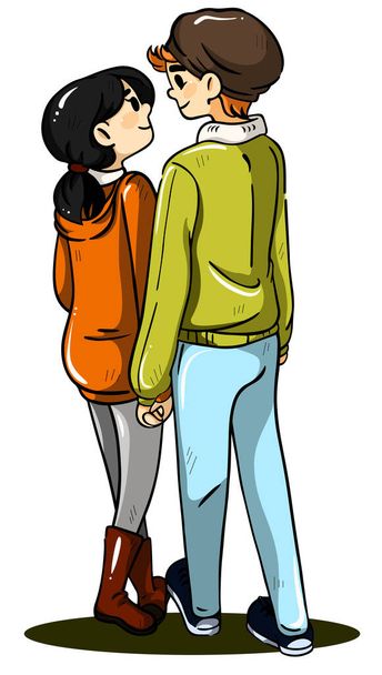 Um casal feliz de mãos dadas. Ilustração vetorial colorida isolada no fundo branco. - Vetor, Imagem
