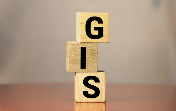 Слово GIS, написане на дерев'яному блоці
 - Фото, зображення