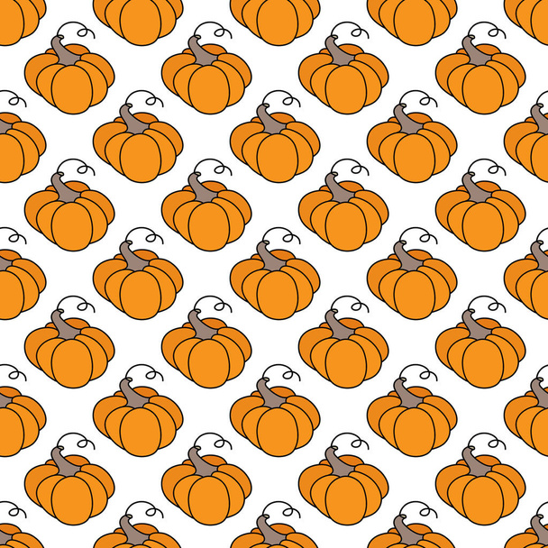 Vector seamless pattern with pumpkins isolated on white. Autumn and Halloween concept. Healthy, organic food  - Vector, Image