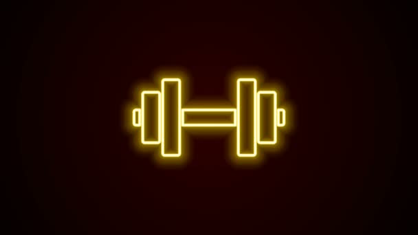 Parlayan neon hattı Dumbbell simgesi siyah arkaplanda izole edildi. Kas kaldırma ikonu, fitness halteri, spor aletleri, egzersiz yaban domuzu. 4K Video hareketli grafik canlandırması - Video, Çekim