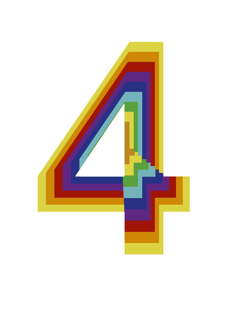 illust com o projeto do número 4 com as cores do arco-íris e efeito de profundidade - Foto, Imagem